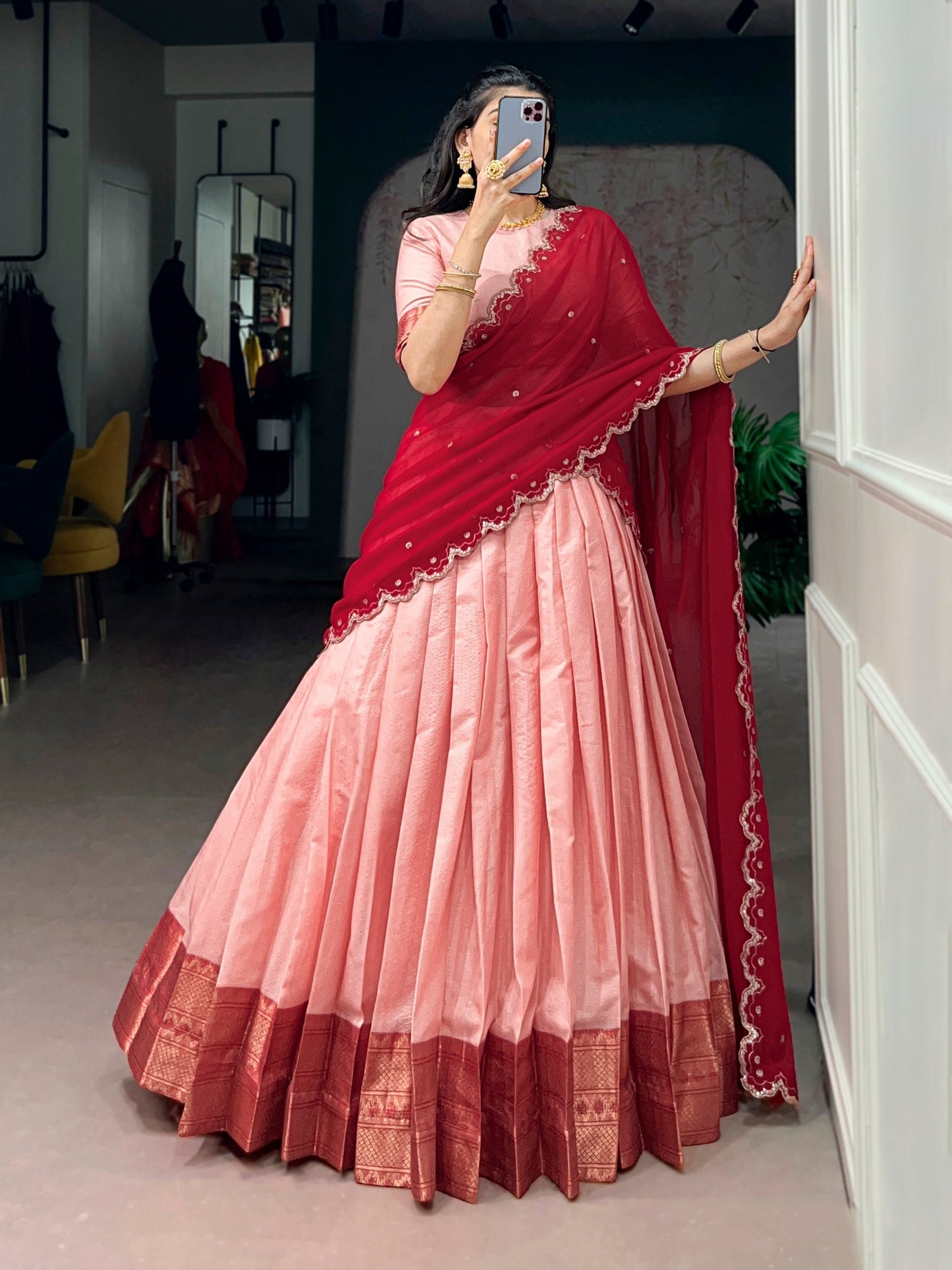 Cotton Silk Zari Weaving Lehenga Choli ClothsVilla