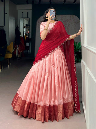 Cotton Silk Zari Weaving Lehenga Choli ClothsVilla