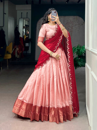 Cotton Silk Zari Weaving Lehenga Choli ClothsVilla