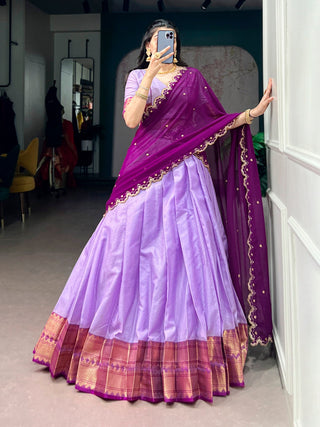 Cotton Silk Zari Weaving Lehenga Choli ClothsVilla