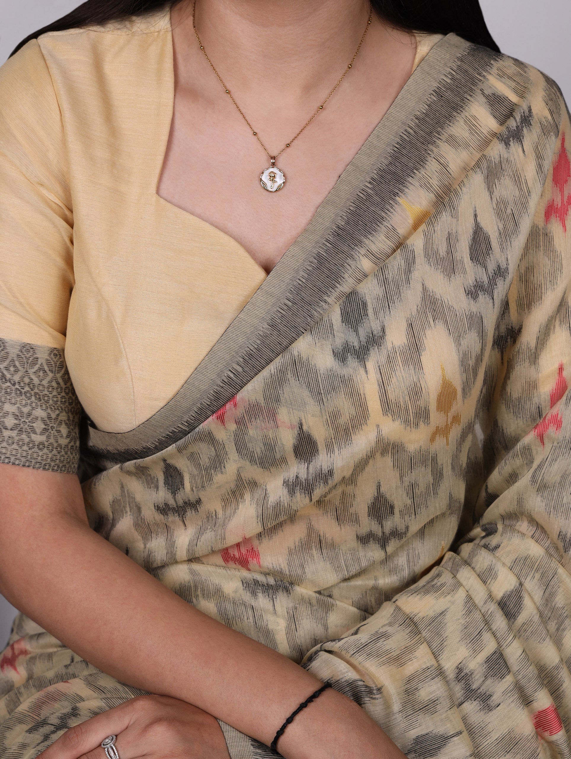 Cream Classic Poly Cotton Saree with Intricate Thread Weaving Work – Lightweight Everyday & Occasion Wear Unstitched Blouse Included ClothsVilla