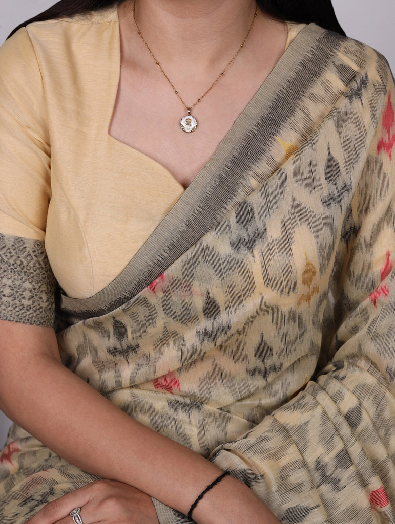 Cream Classic Poly Cotton Saree with Intricate Thread Weaving Work – Lightweight Everyday & Occasion Wear Unstitched Blouse Included ClothsVilla