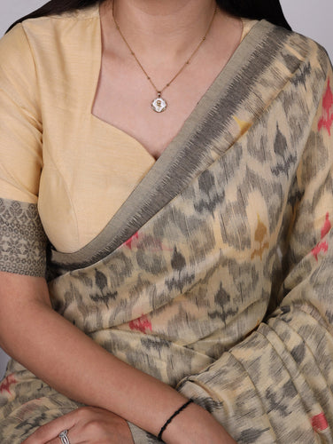 Cream Classic Poly Cotton Saree with Intricate Thread Weaving Work – Lightweight Everyday & Occasion Wear Unstitched Blouse Included ClothsVilla