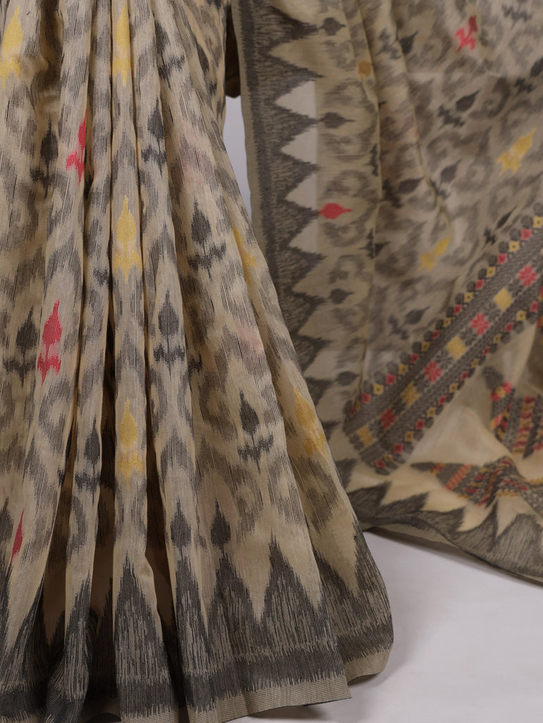 Cream Classic Poly Cotton Saree with Intricate Thread Weaving Work – Lightweight Everyday & Occasion Wear Unstitched Blouse Included ClothsVilla