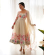 Load image into Gallery viewer, Cream Color Floral Organza Anarkali Suit Set for Festivals &amp; Weddings ClothsVilla