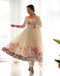 Load image into Gallery viewer, Cream Color Floral Organza Anarkali Suit Set for Festivals &amp; Weddings ClothsVilla