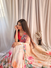 Load image into Gallery viewer, Cream Color Floral Printed Georgette Saree with Sequins and Lace ClothsVilla