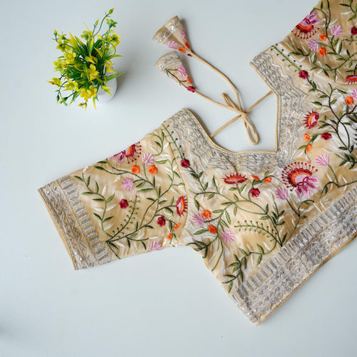 Cream Color Multi-Color Embroidered Jimmy Choo Silk Blouse ClothsVilla