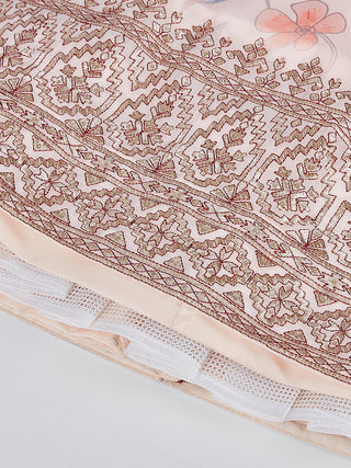 Cream colour Organza Floral design digital print Semi-Stitched Lehenga choli & Dupatta Clothsvilla