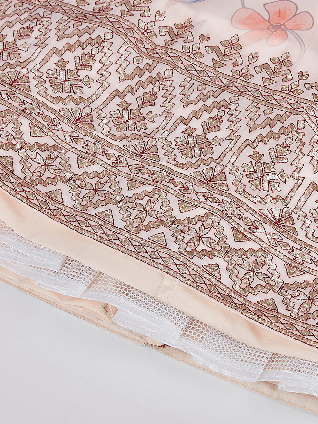 Cream colour Organza Floral design digital print Semi-Stitched Lehenga choli & Dupatta Clothsvilla