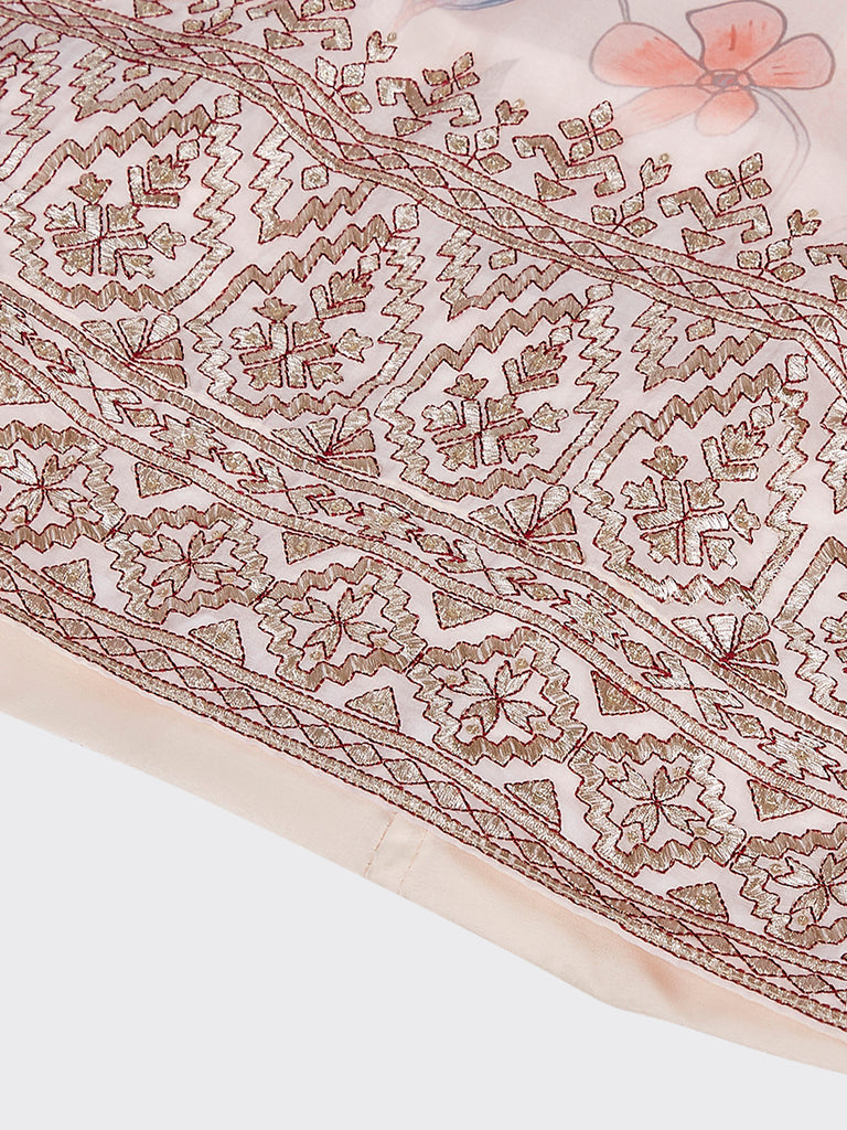Cream colour Organza Floral design digital print Semi-Stitched Lehenga choli & Dupatta Clothsvilla