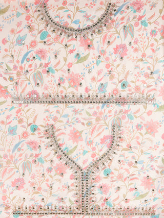 Cream colour Organza Floral design digital print Semi-Stitched Lehenga choli & Dupatta ClothsVilla