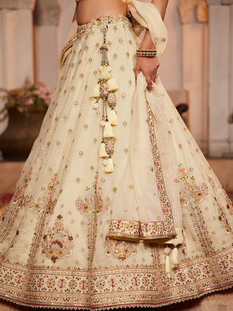 Cream colour Tissue Sequinse embroidery Semi-Stitched Lehenga choli & Dupatta ClothsVilla