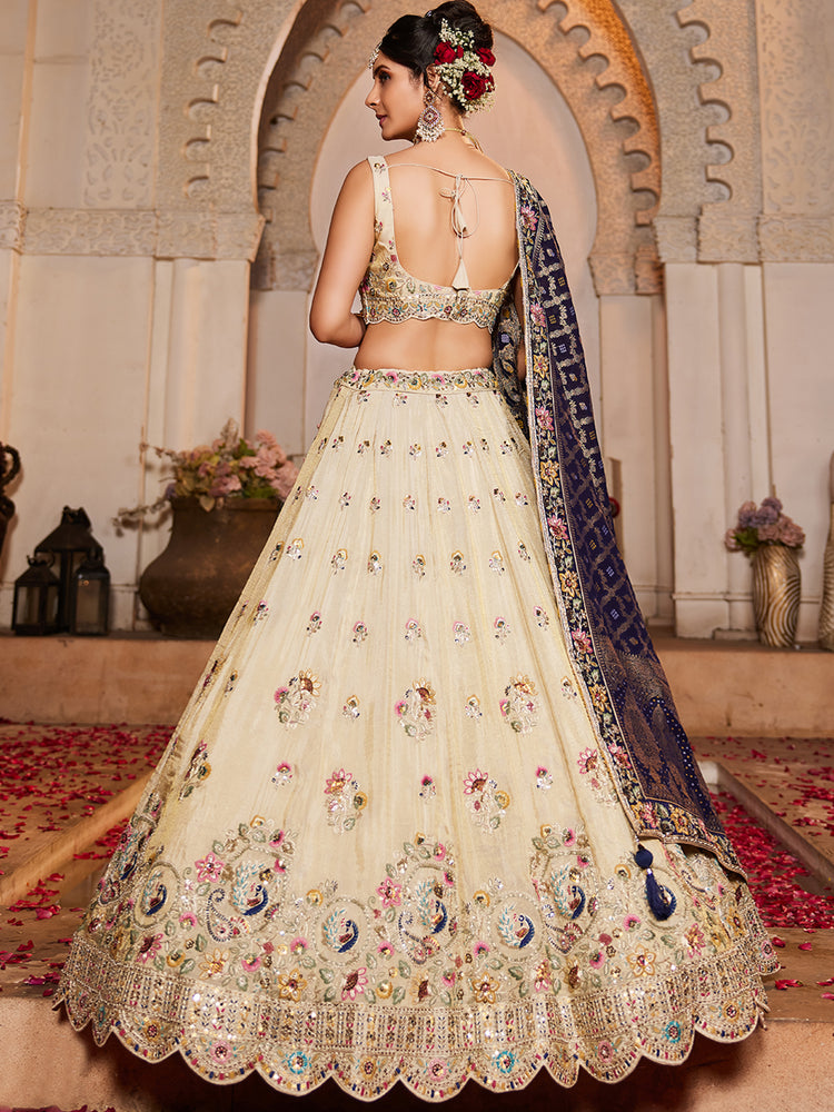 Cream colour Tissue Sequinse embroidery Semi-Stitched Lehenga choli & Dupatta ClothsVilla