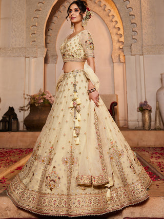 Cream colour Tissue Sequinse embroidery Semi-Stitched Lehenga choli & Dupatta ClothsVilla
