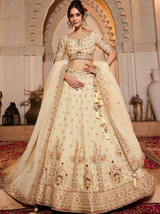 Cream colour Tissue Sequinse embroidery Semi-Stitched Lehenga choli & Dupatta ClothsVilla