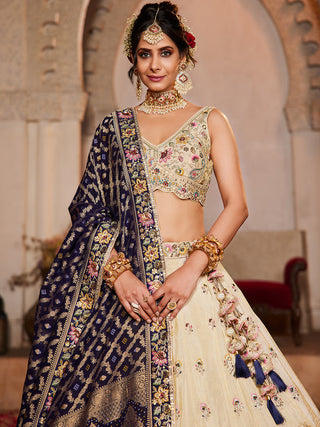 Cream colour Tissue Sequinse embroidery Semi-Stitched Lehenga choli & Dupatta ClothsVilla