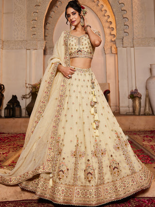 Cream colour Tissue Sequinse embroidery Semi-Stitched Lehenga choli & Dupatta ClothsVilla