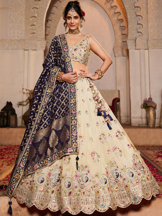 Cream colour Tissue Sequinse embroidery Semi-Stitched Lehenga choli & Dupatta ClothsVilla