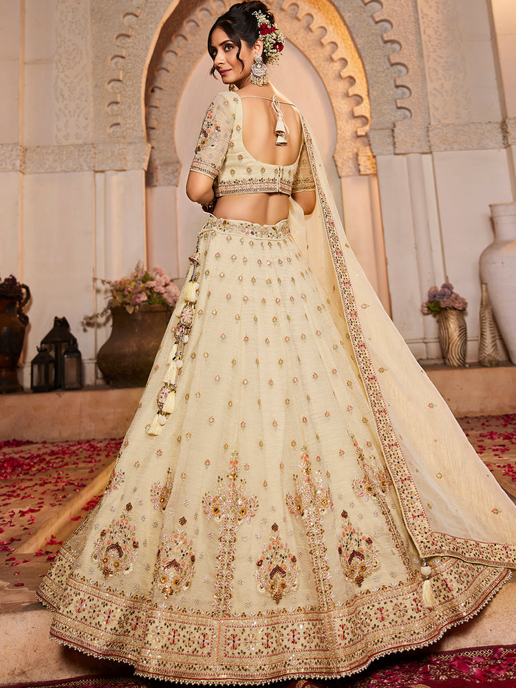Cream colour Tissue Sequinse embroidery Semi-Stitched Lehenga choli & Dupatta ClothsVilla