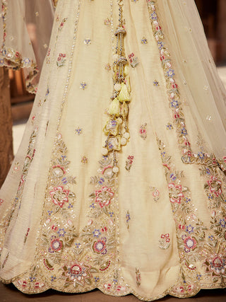 Cream colour Tissue Sequinse embroidery Semi-Stitched Lehenga choli & Dupatta ClothsVilla