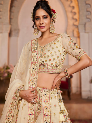 Cream colour Tissue Sequinse embroidery Semi-Stitched Lehenga choli & Dupatta ClothsVilla