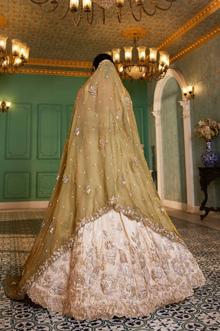 Cream colour tissue with Sequins & Thread Embroidered Semi-Stitched Lehenga Choli with Dupatta Clothsvilla