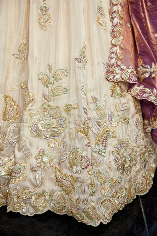 Cream colour tissue with Sequins & Thread Embroidered Semi-Stitched Lehenga Choli with Dupatta Clothsvilla