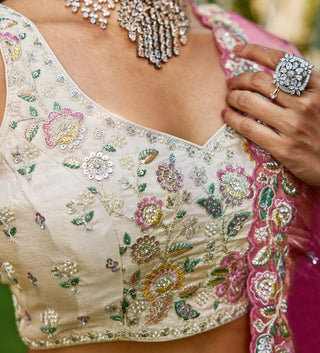 Cream colour tissue with Sequins & Thread Embroidered Semi-Stitched Lehenga Choli with Dupatta Clothsvilla