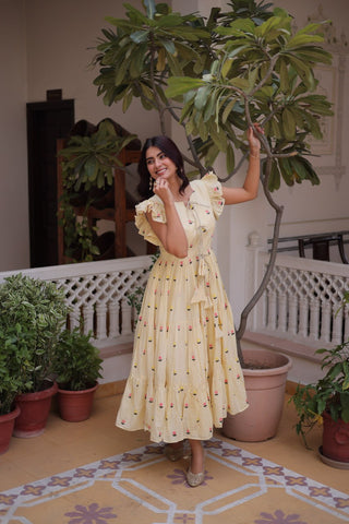 Cream Cotton Embroidered Anarkali Kurti ClothsVilla