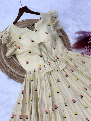 Cream Cotton Embroidered Anarkali Kurti ClothsVilla