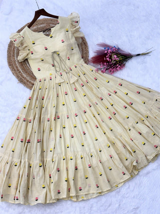 Cream Cotton Embroidered Anarkali Kurti ClothsVilla
