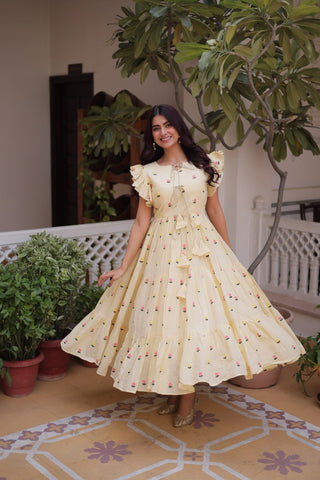 Cream Cotton Embroidered Anarkali Kurti ClothsVilla