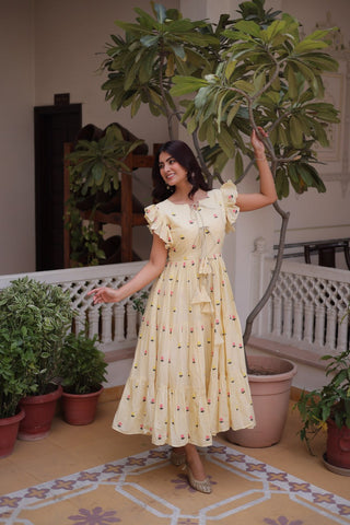 Cream Cotton Embroidered Anarkali Kurti ClothsVilla