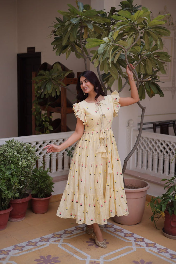 Cream Cotton Embroidered Anarkali Kurti ClothsVilla
