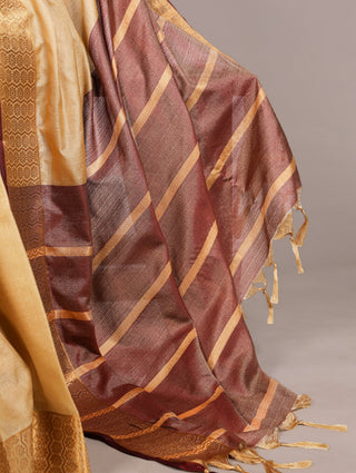 Cream Cotton Saree with Zari Weaving ClothsVilla