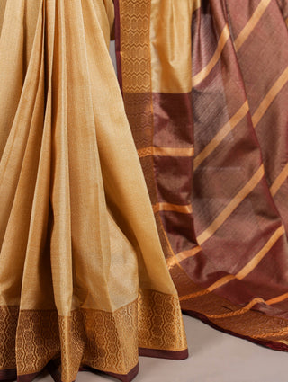 Cream Cotton Saree with Zari Weaving ClothsVilla