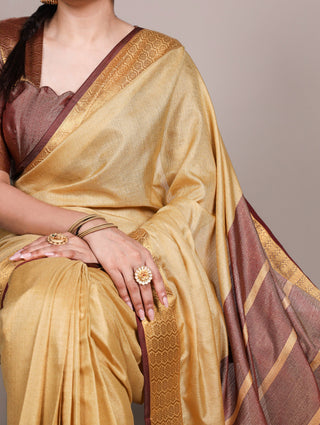 Cream Cotton Saree with Zari Weaving ClothsVilla