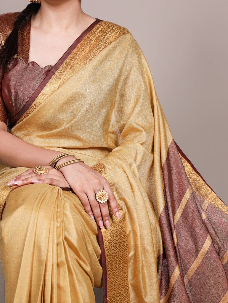 Cream Cotton Saree with Zari Weaving ClothsVilla