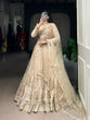 Load image into Gallery viewer, Cream Designer Net Lehenga with Sequins &amp; Thread Embroidery Work, Stitched Lehenga with Unstitched Blouse &amp; Dupatta ClothsVilla