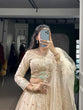Load image into Gallery viewer, Cream Designer Net Lehenga with Sequins &amp; Thread Embroidery Work, Stitched Lehenga with Unstitched Blouse &amp; Dupatta ClothsVilla
