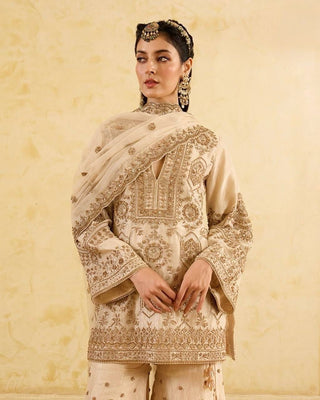 Cream Eid Special Elegant Chinon Silk Plazo Suit Set ClothsVilla