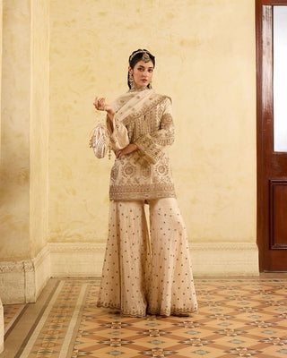Cream Eid Special Elegant Chinon Silk Plazo Suit Set ClothsVilla