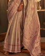 Load image into Gallery viewer, Cream Elegant Banarasi Silk Blend Saree with Woven Design &amp; Tassel Detailing ClothsVilla