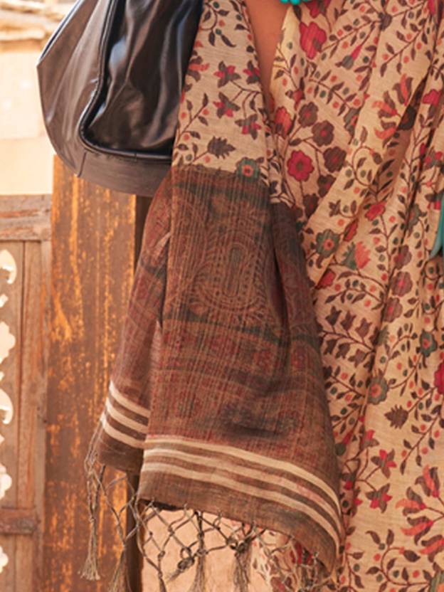 Cream Elegant Banarasi Tissue Saree with Unstitched Blouse Piece ClothsVilla