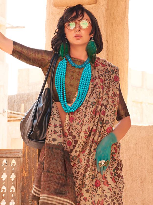 Cream Elegant Banarasi Tissue Saree with Unstitched Blouse Piece ClothsVilla