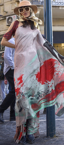 Cream Elegant Crepe Silk Saree with Digital Print – Party & Traditional Wear ClothsVilla