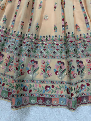 Cream Elegant Faux Georgette Thread & Sequin Work Suit Set with Dupatta – Fully Stitched ClothsVilla