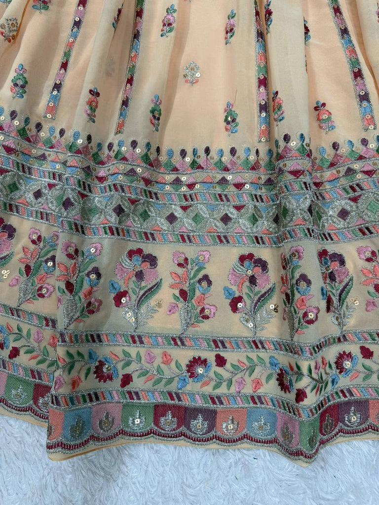 Cream Elegant Faux Georgette Thread & Sequin Work Suit Set with Dupatta – Fully Stitched ClothsVilla