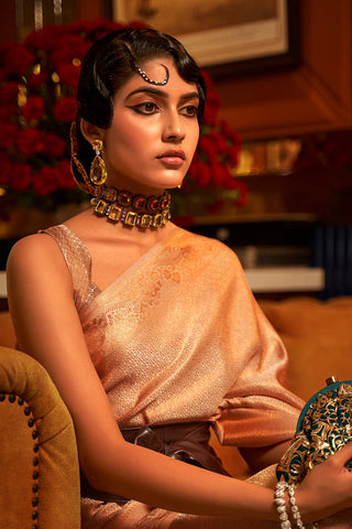Cream Elegant Festive Blended Silk Kanjivaram Saree ClothsVilla
